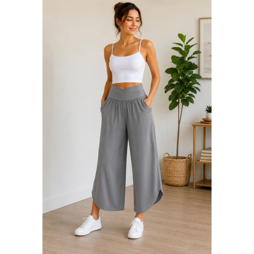 HALARA Wide Leg Cropped Pants in Gray